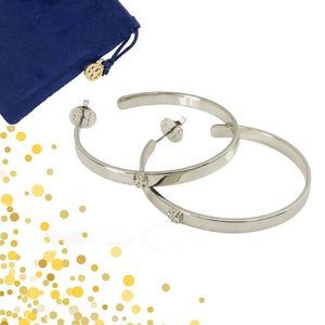 Tory Burch Silver Kira Hoop Earrings NWOT